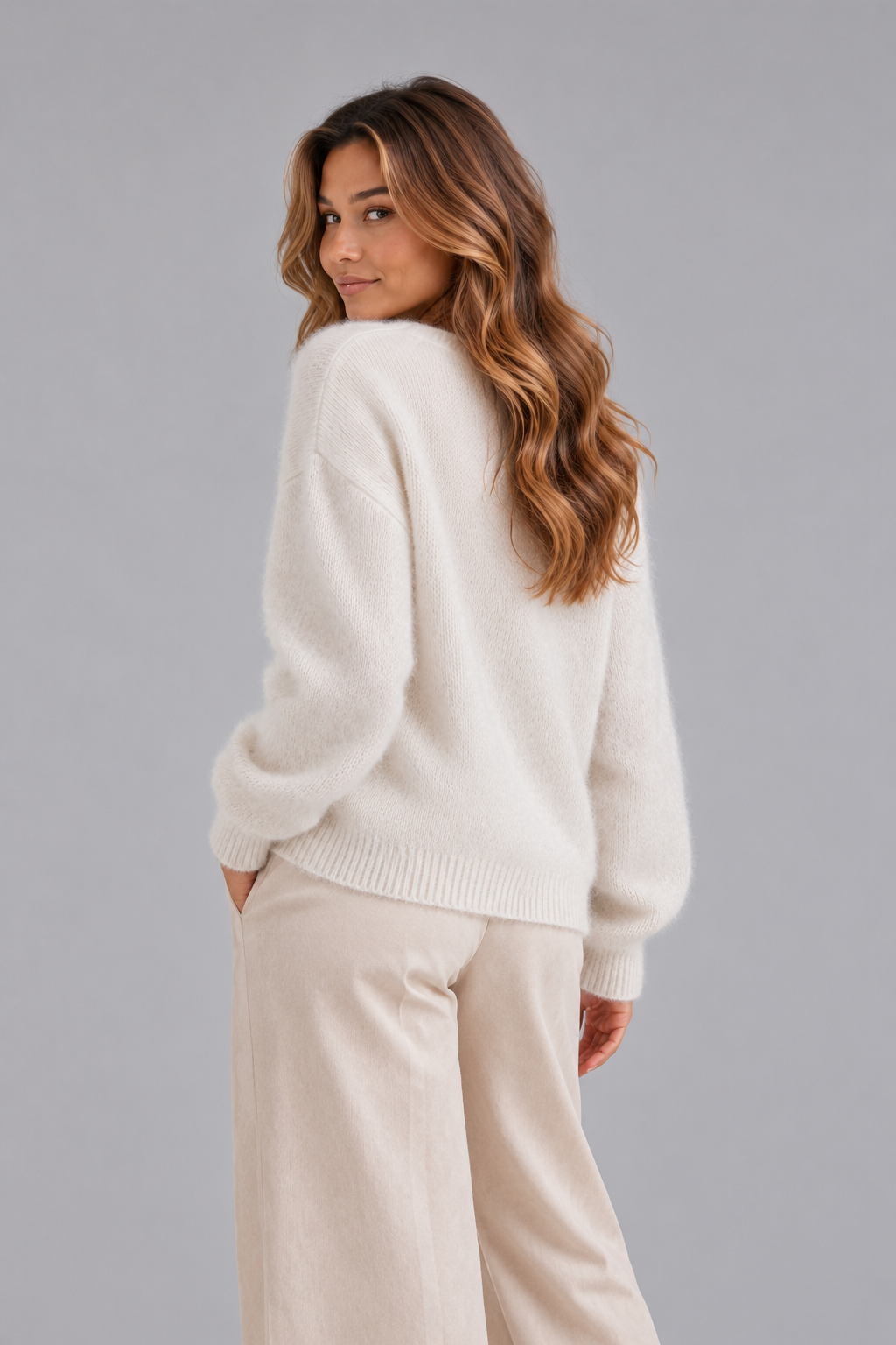 Women’s Fluffy V-Neck Cardigan - Button Up Knit