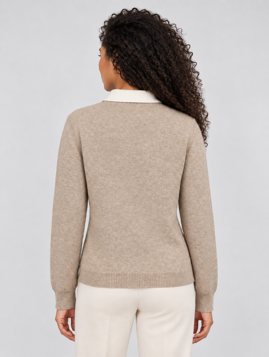 Women's beige argyle collared jumper – front view
