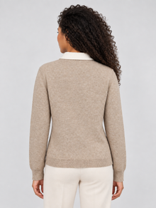 Women's beige argyle collared jumper – back view