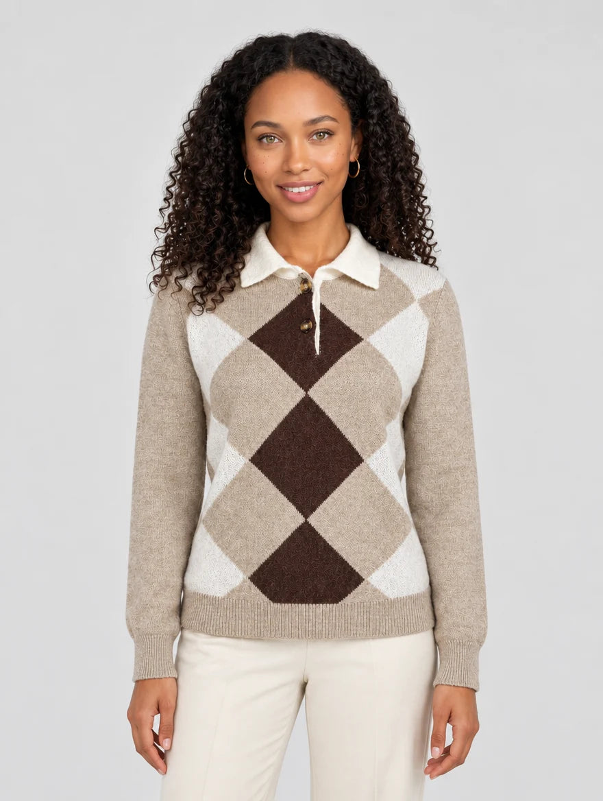 Women's Argyle Collared Sweater | Button-Neck Knit