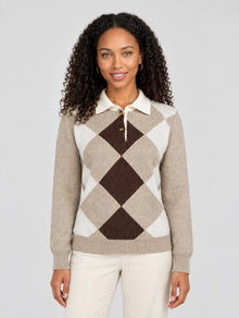 Women's Argyle Collared Sweater | Button-Neck Knit