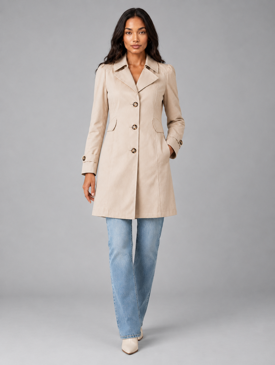 Women’s beige tailored trench coat – front view