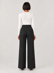 Women's black high-waisted work trousers – back view