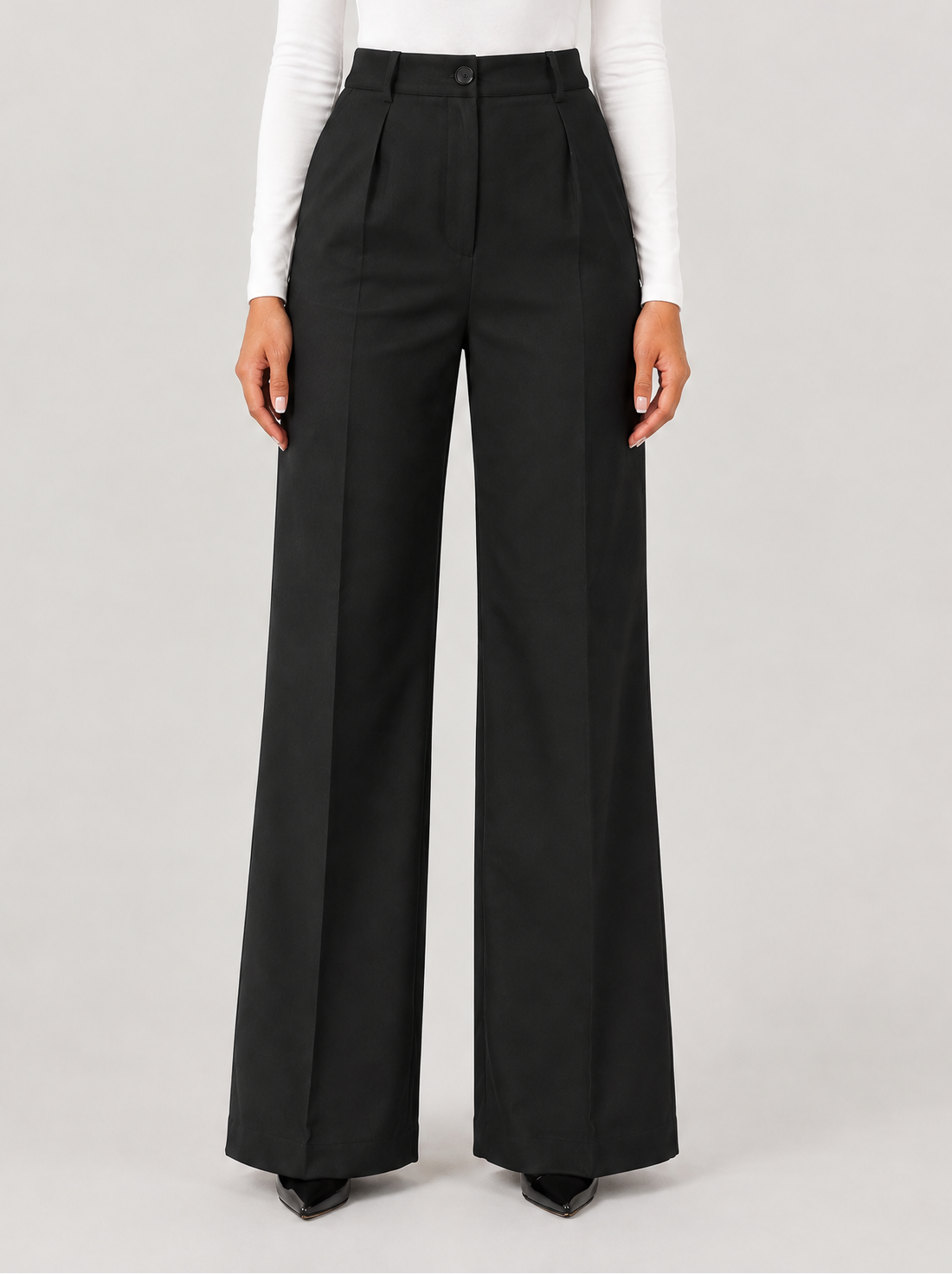 Women's black high-waisted work trousers – front view