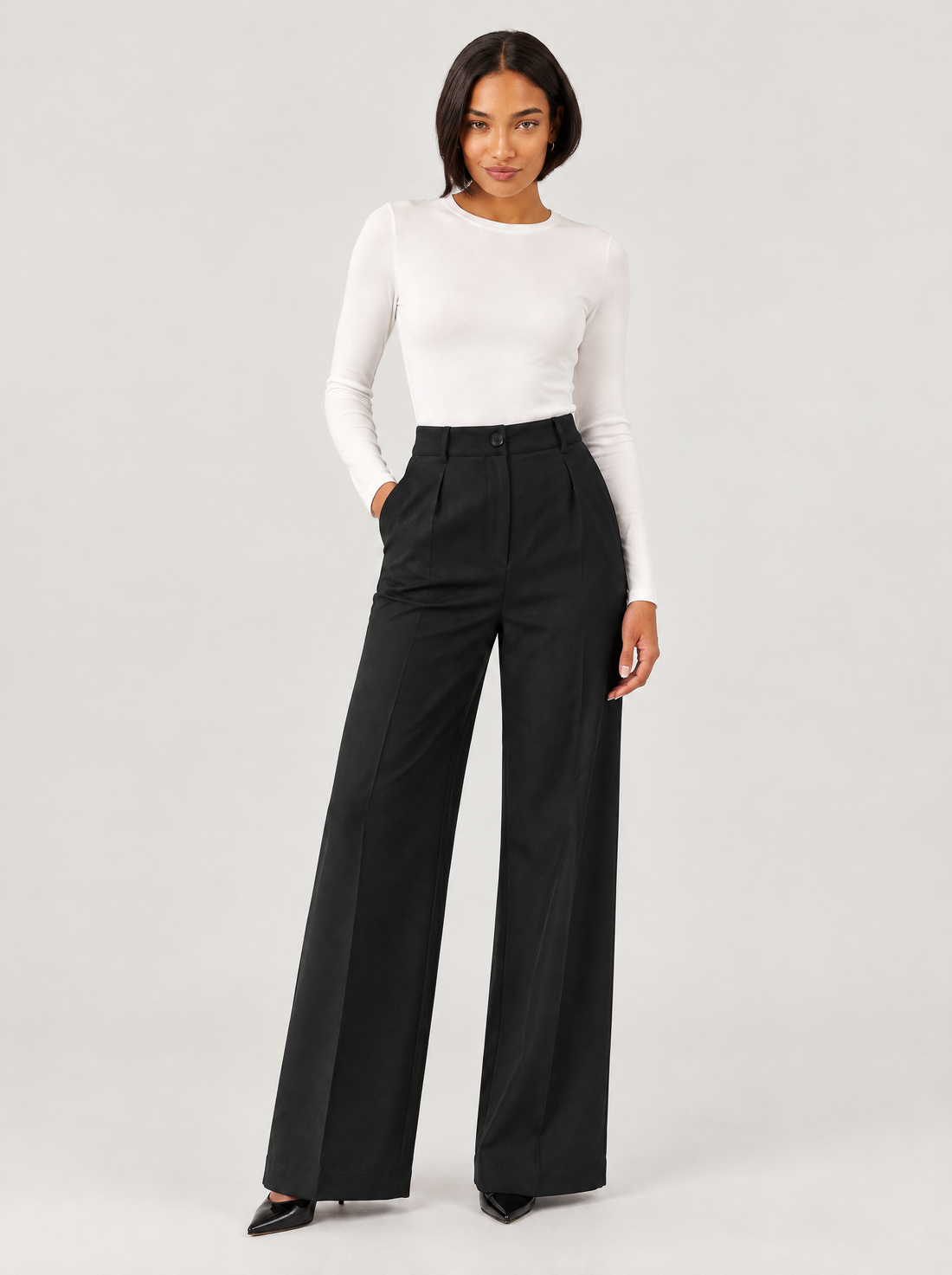 Women's black high-waisted work trousers – front view