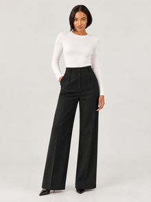 Women's black high-waisted work trousers – three-quarter view