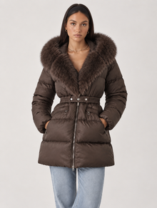 Women's brown faux fur hooded puffer jacket