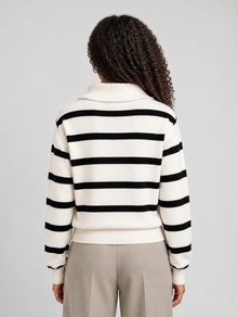 Women's cream striped half-zip knitted jumper – back view