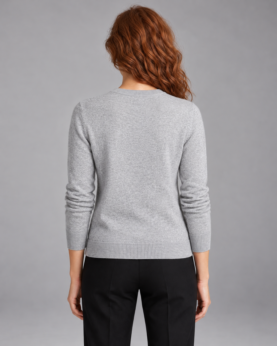 Women's merino wool crew-neck cardigan in grey – front view