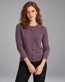 Women's merino wool crew-neck cardigan in purple