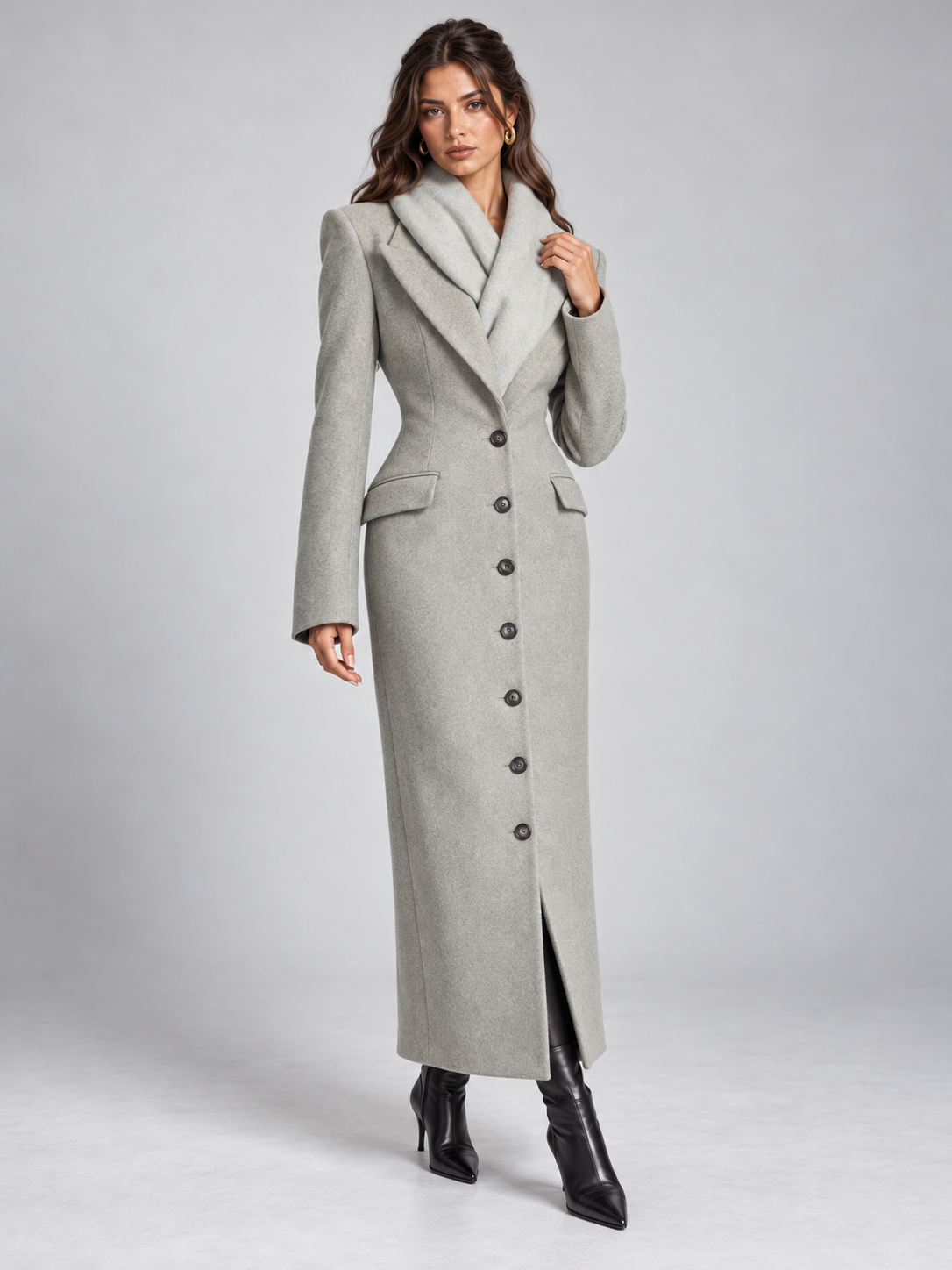 Women's tailored longline wool coat in light grey