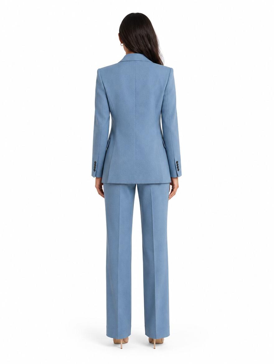 Women’s blue tailored suit set – back view