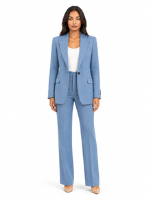 Women’s blue tailored blazer and high-waist trousers set – front view