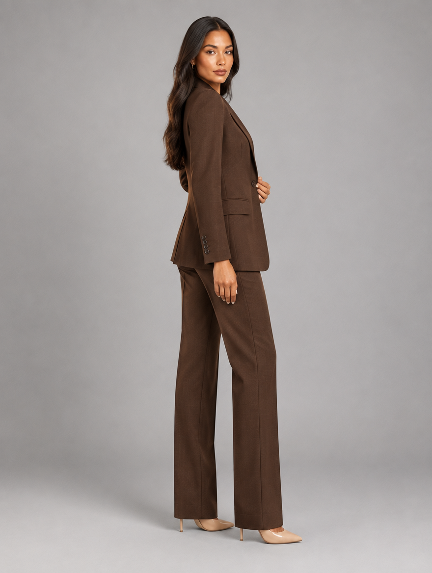Women’s brown tailored blazer and trouser suit set
