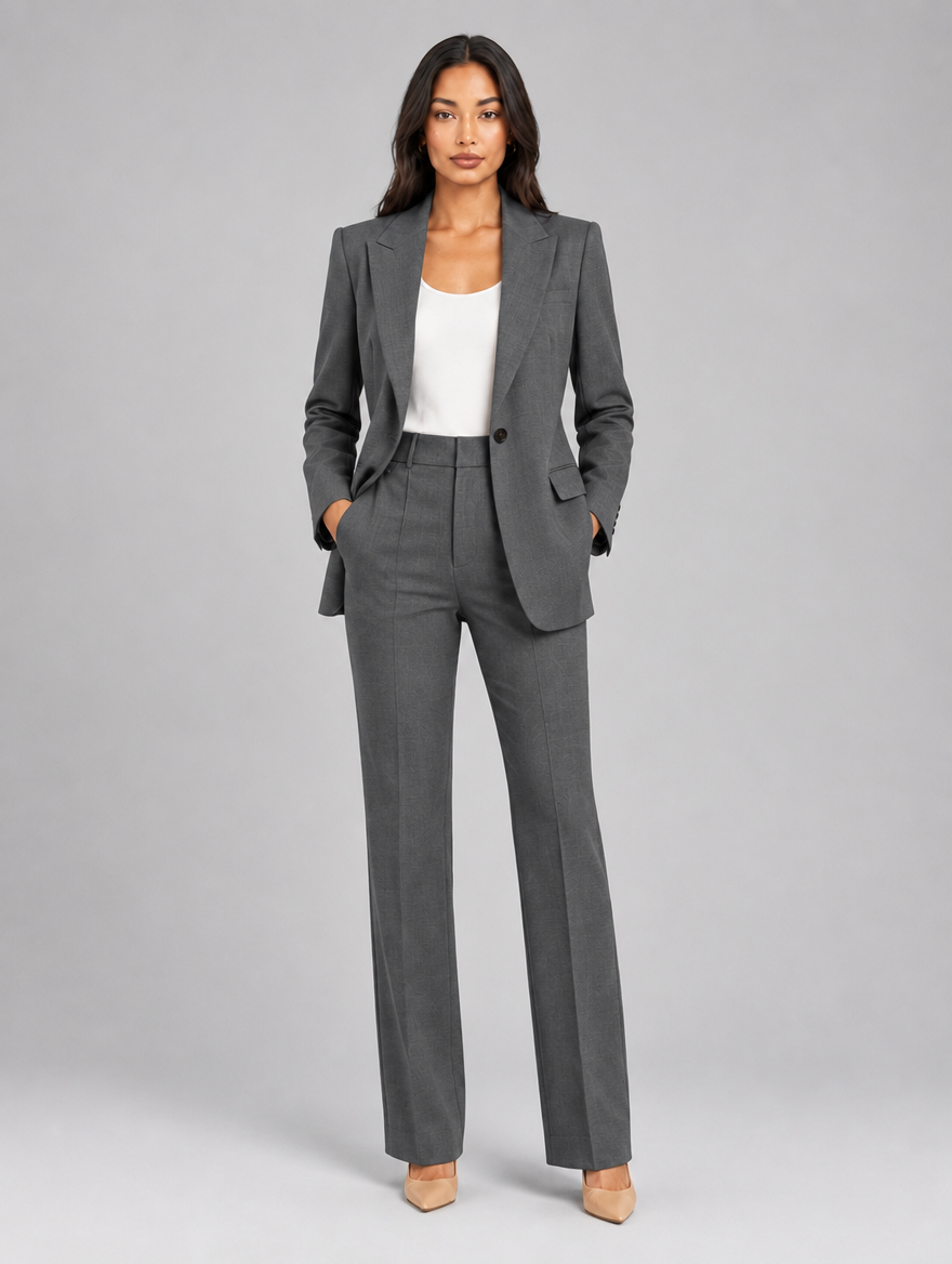 Women’s grey tailored blazer and trouser suit set