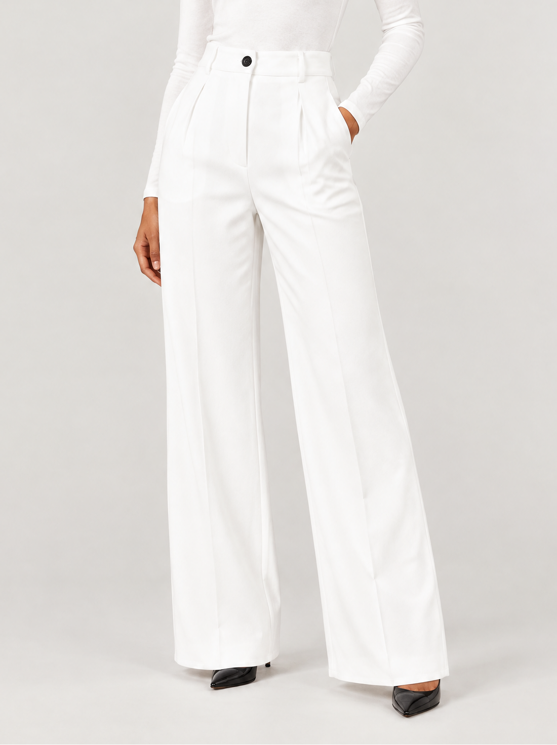 Women's white high-waisted tailored work trousers