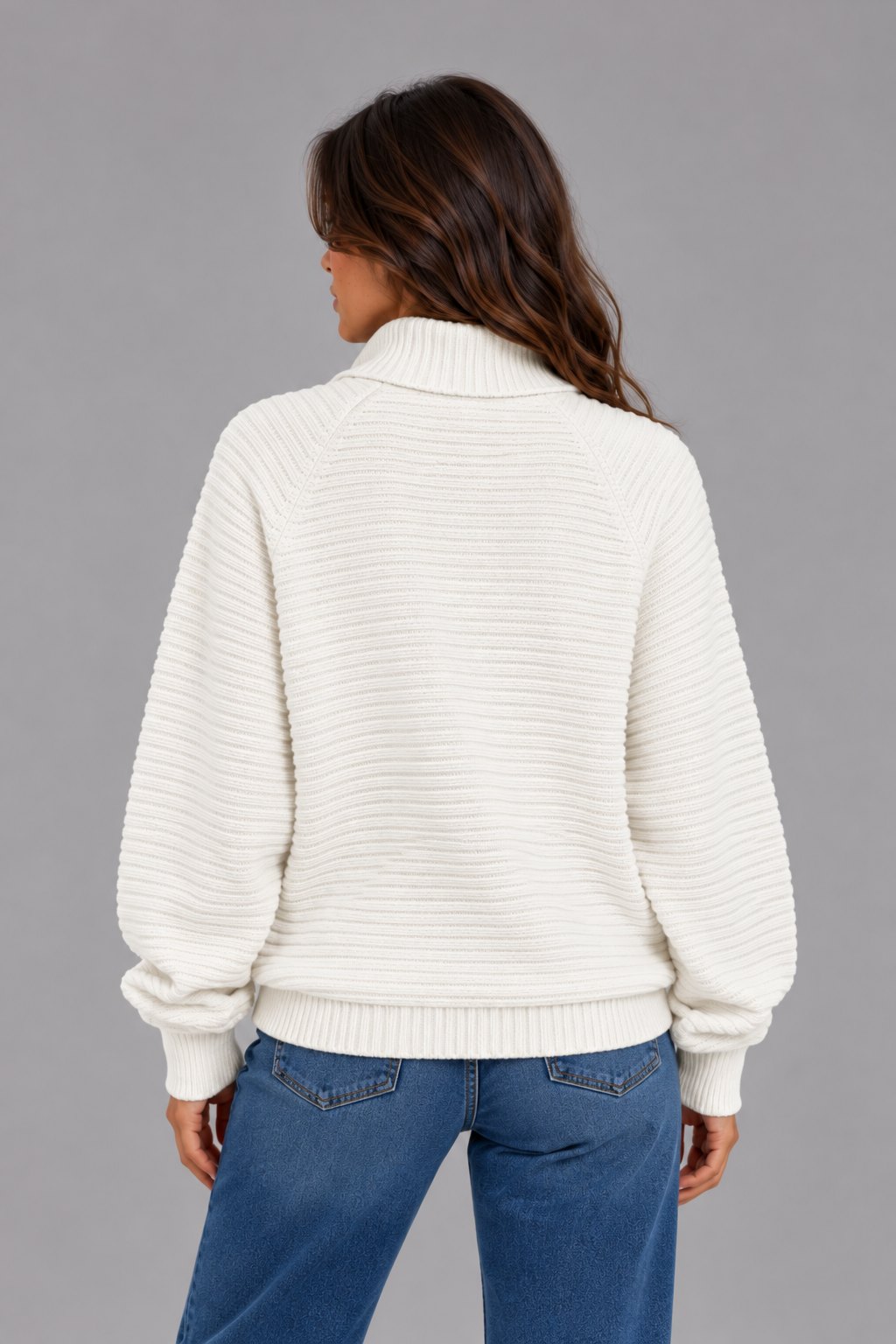 Women's Ribbed Half Zip Pullover – Casual Knit Zip Neck Jumper